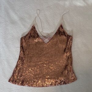 Free People Pink Sequin and Lace Cami Top